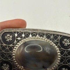 Vintage Gemstone Cabochon Western Belt Buckle Engraved Cowboy Cowgirl Floral