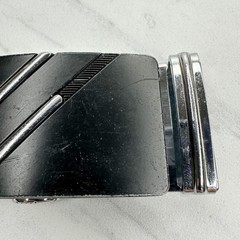 Black Silver Tone Diagonal Stripe Ratchet Belt Buckle