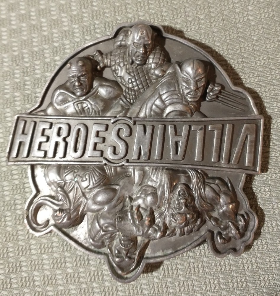 2009 MARVEL Comic HEROES VS VILLAINS Brass Reversible BELT BUCKLE