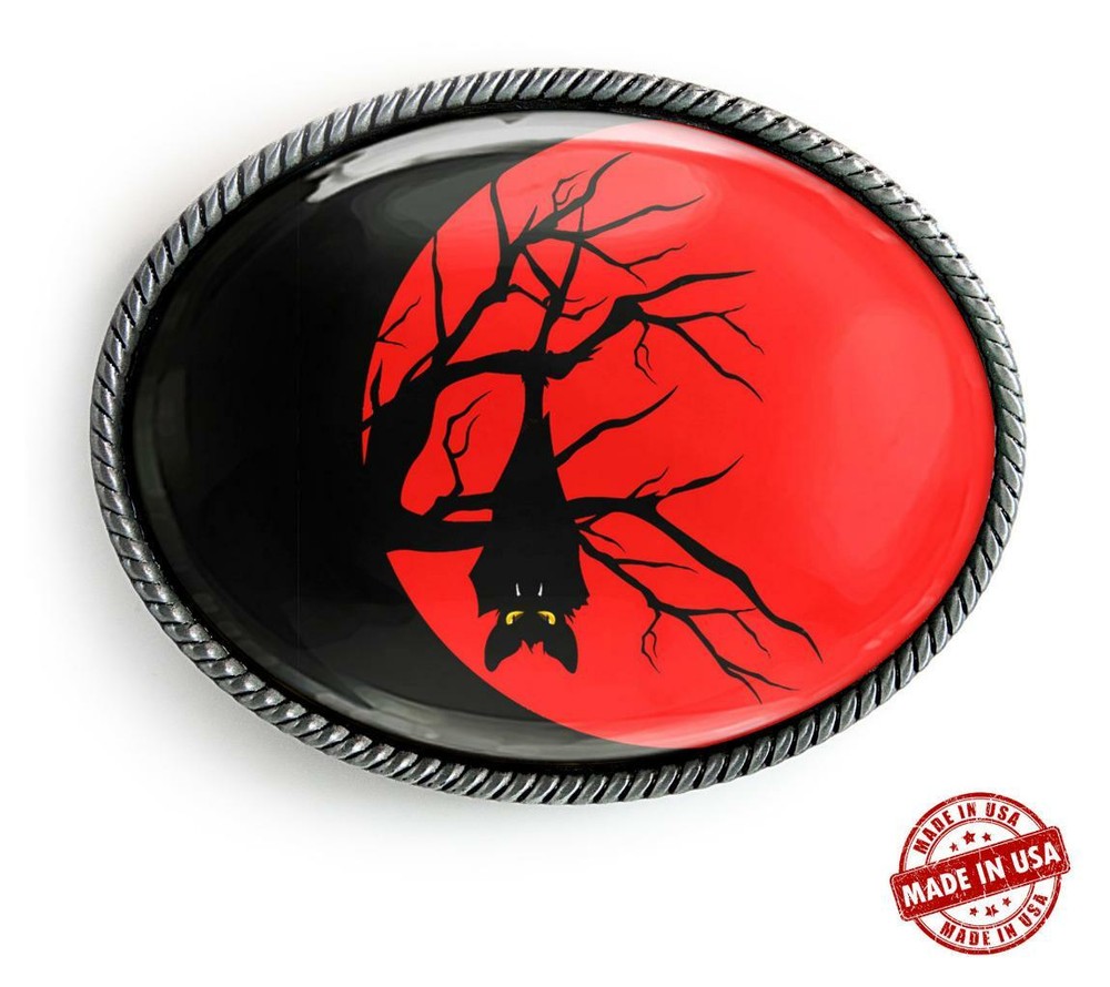 Vampire Bat Halloween Moon Silhouette Handmade Belt Buckle