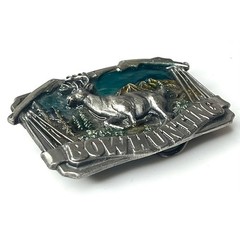 Bow Hunting Belt Buckle Enamel Metal Buck Deer Bergamot Brass Works Hunter Vtg