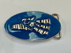 Made In Mexico Eagle Badge Emblem Blue & Silver Color Wide Oval Belt Buckle