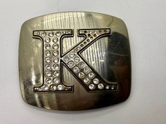 Custom Initial Letter K Monogram Silver Tone Belt Buckle – Missing a Rhinestone