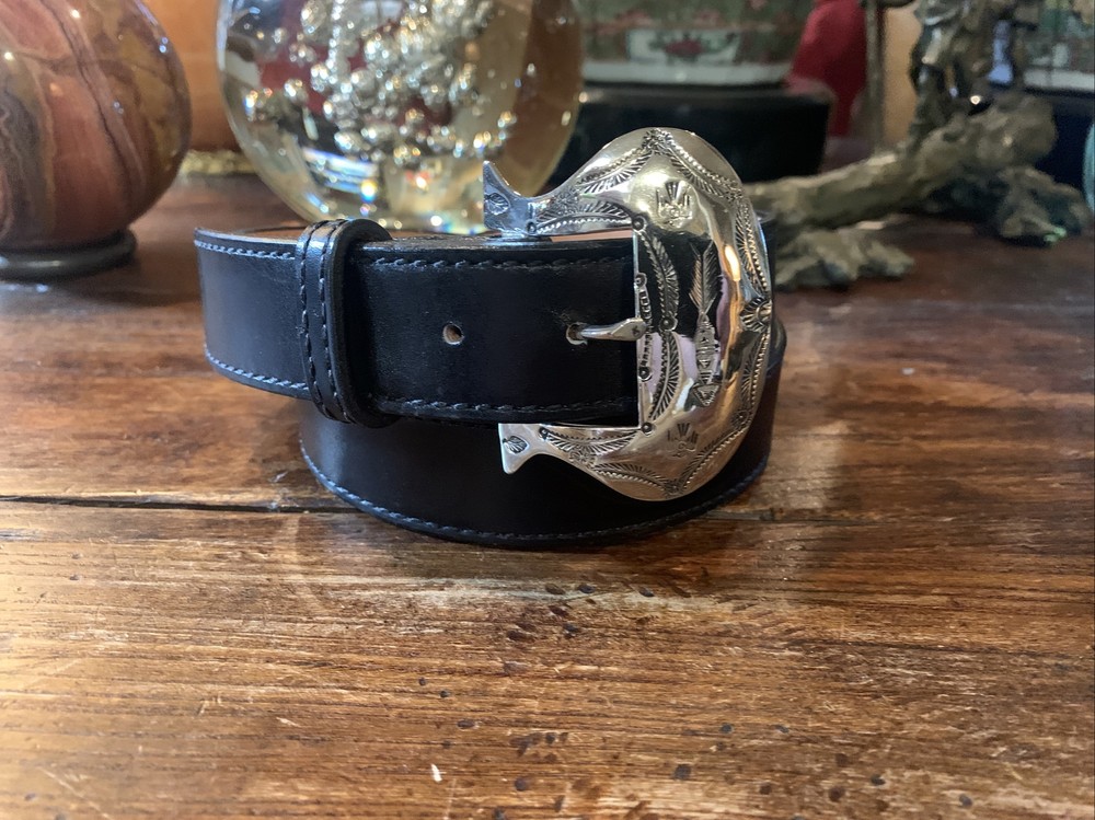 Very Navajo James Reid style Sterling Silver Belt Buckle 27-30-1.25”nu belt ✅