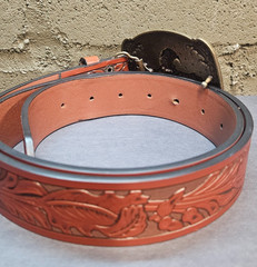 American Bald Eagle Belt Buckle With Tooled Leather Belt 42&Prime; Length 1.5&Prime; Width