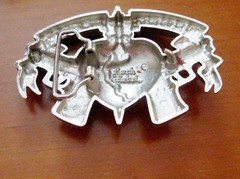 Rock Rebel Belt Buckle Dagger in Heart Buckle Never Again Silvertone Metal