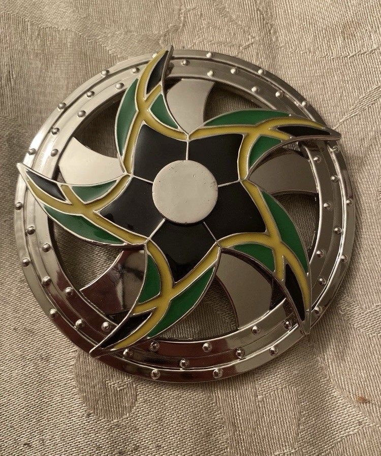 Belt Buckle Men’s Star Spinner Blue Yellow Green 4.25” Diameter Silver Metal