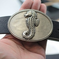 Oval Seahorse Metal Belt Buckle – Maritime Design for Interchangeable Belts