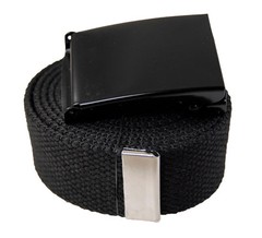 « PLAIN » MILITARY CANVAS WEB FLIP BLACK BELT & BUCKLE 60 INCHES