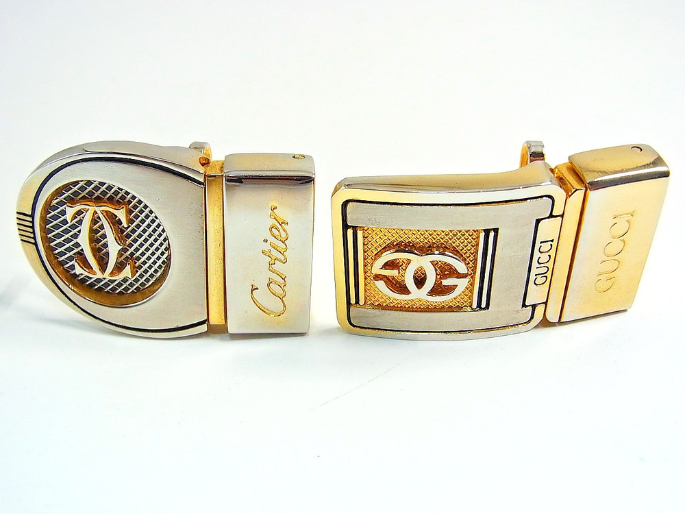 Vintage Cartier 2C & Gucci GG Men&rsquo;s Unisex Clothing Belt Buckle 2pcs set