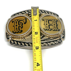 belt buckle USA gold silver black tones rodeo country cowboy western F H