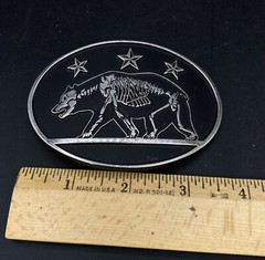California State Republic Flag Grizzly Bear Stars Chrome Brand Belt Buckle #6464