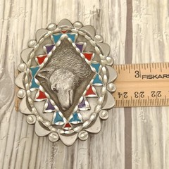 Vtg Great American Products Belt Buckle Pewter Wolf Enamel Oval Western 90s GAP