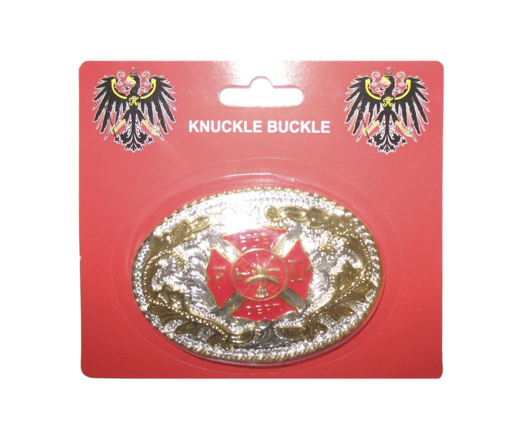 Fire Fighter Department Silver and Gold Belt Buckle (4×3 inches)