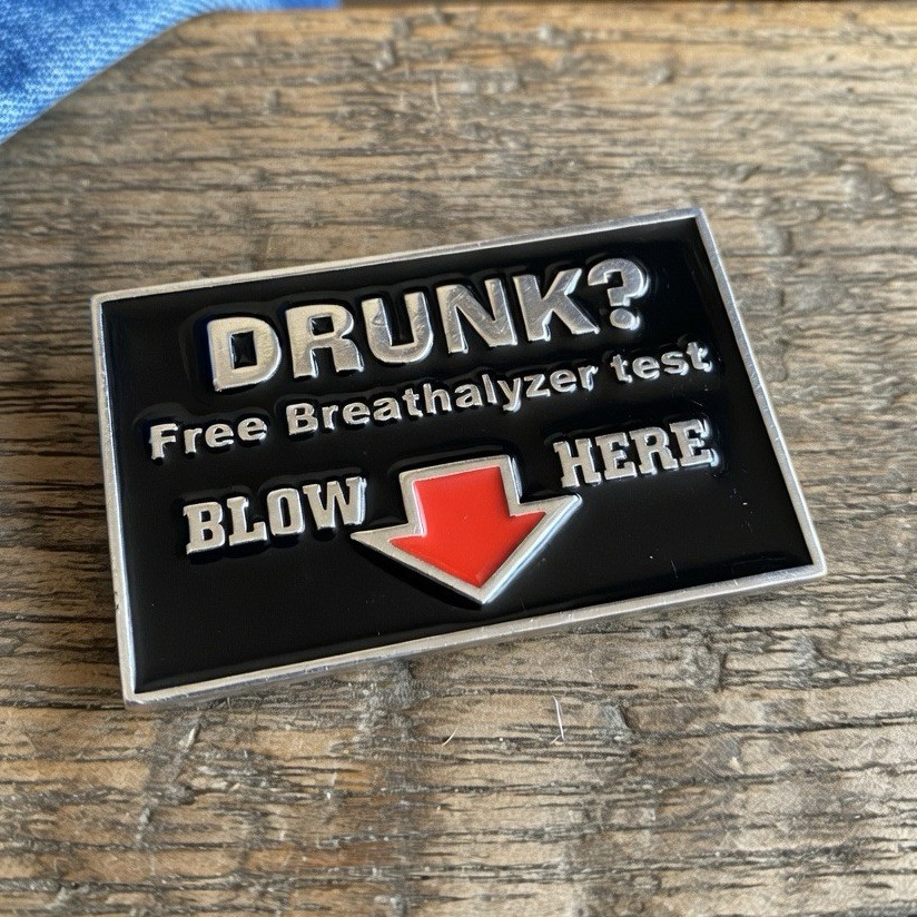 Drunk Breathalyzer Test Blow Here Metal Rectangular Buckle 1.5in Boyfriend Gift
