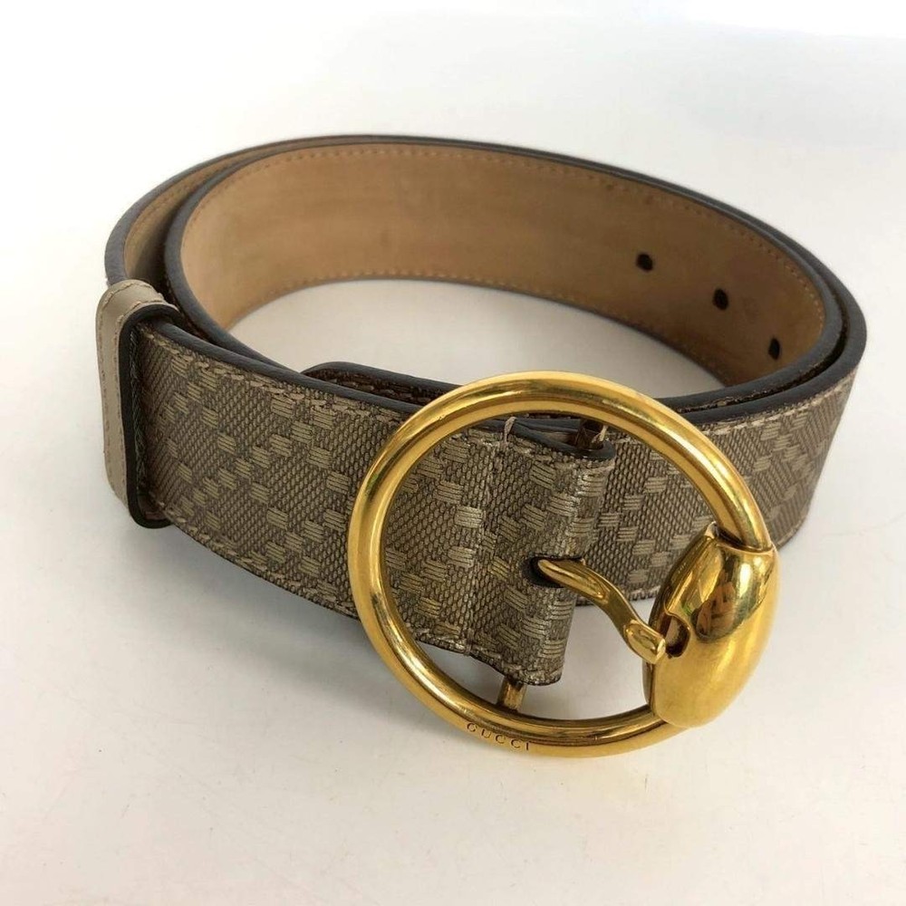Gucci 270813 Diamante Horsebit Buckle Belt Beige