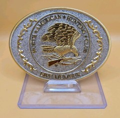 NORTH AMERICAN HUNTING CLUB LIFE MEMBER SILVER & GOLG STYLE BELT BUCKLE *NOS*