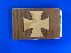 Mixed Wood Grain Inlaid Iron Cross Vintage Belt Buckle