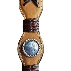 Nocona Tan Brown Leather Belt 36 Western Braided Silver Concho Floral Buckle