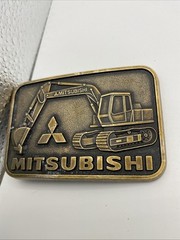 Mitsubishi Backhoe Construction Equipment Metal Belt Buckle Stamped USA VINTAGE!