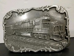 Vtg. belt buckle 1984 Siskiyou buckle freight yard locomotive Train Engine Mint!