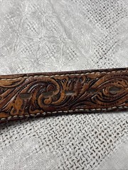 Tiger Eye Brass Tone Brown Belt Men Ladies Leather Embossing Western Cowboy