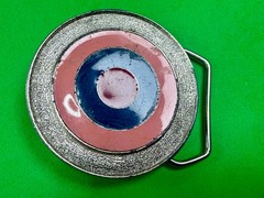 Bulls Eye Round Multi-Color Enameled Target Style Pink Blue Belt Buckle