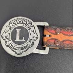 Vintage Lions International Pewter Buckle Tooled Leather Belt Size 36