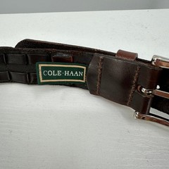 VTG 90s Cole Haan Basketweave Leather Belt 30 Brown Woven Overlay Nickel Buckle