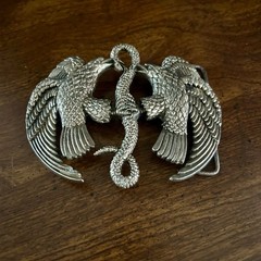 Bergamot Brass Works Belt Buckle Mens OS Silver Good Eagle Snake Western Biker