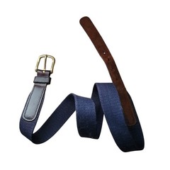 COACH Vintage Brindle Leather Wool Belt Navy Brass Buckle Size 34