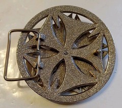SPINNER BELT BUCKLE METAL PREOWNED COWBOY BLING CHROME