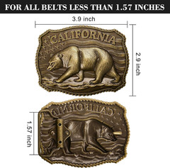 Western Belt Buckle for Men – California Grizzly Bear Cowboy Belt Buckles for…