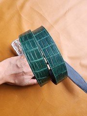 3..8CM Green 100% Genuine Leather Skin Men Silver Pin Buckle-Customize