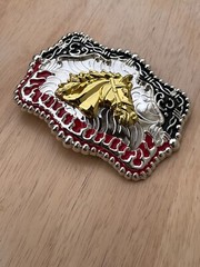 Western Buckle Gold Silver Red Black Red Horse Cowboy Buckle 2 » Hebilla Vaquero