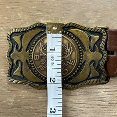 Brass BPOE ELKS Belt Buckle w/ Brown Leather Belt Size 34-36 Fraternal Order