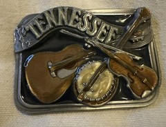 Vintage Country Tennessee Banjo Guitar Fiddle Belt Buckle 1984 Bergamot