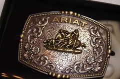 Ariat Western Belt Buckle Filigree Logo Team Roper Silver tone A37064