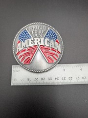 Proud To Be An American Flag Belt Buckle Patriotic USA Red White Blue Metal 3.5&Prime;