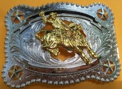 BULL RIDE RODEO ANIMAL LONG SILVER GOLD RODEO COWBOY WESTERN SHINE BELT BUCKLE