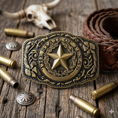 The Great State Of Texas Seal Belt Buckle Gold Finish Texas 3.5&Prime; Buckle