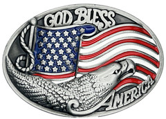 Patriotic Eagle & USA Flag God Bless America Enameled Belt Buckle New