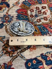 Vintage Western Cowboy Boot Belt Buckle Silver Gold Tone Engraved Rodeo