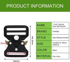 2 Pack Metal Duty Belt Buckles Replacement, 1 Inch Metal Buckle Clip