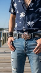 Men Women Silver Fashion Belt Buckle Skull Skeleton Brown Clover Leaf Rock Punk