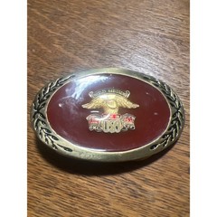 Vintage Harley Davidson Belt Buckle Eagle Made in USA Red Enamel Brass Oval B2