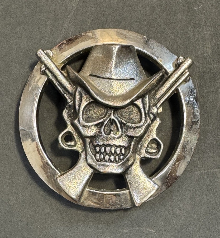 Western Cowboy Skull Head Pistol Guns Metal Belt Buckle By Silver Star 3.25”