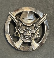 Western Cowboy Skull Head Pistol Guns Metal Belt Buckle By Silver Star 3.25”