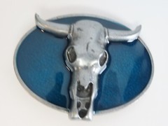 Longhorn Skull Belt Buckle Bull Enameled Blue Metal New