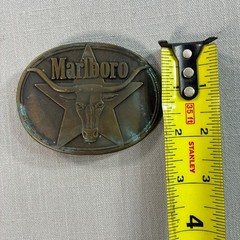 Vintage 1987 Marlboro Solid Brass Longhorn Bull Belt Buckle Western Cowboy